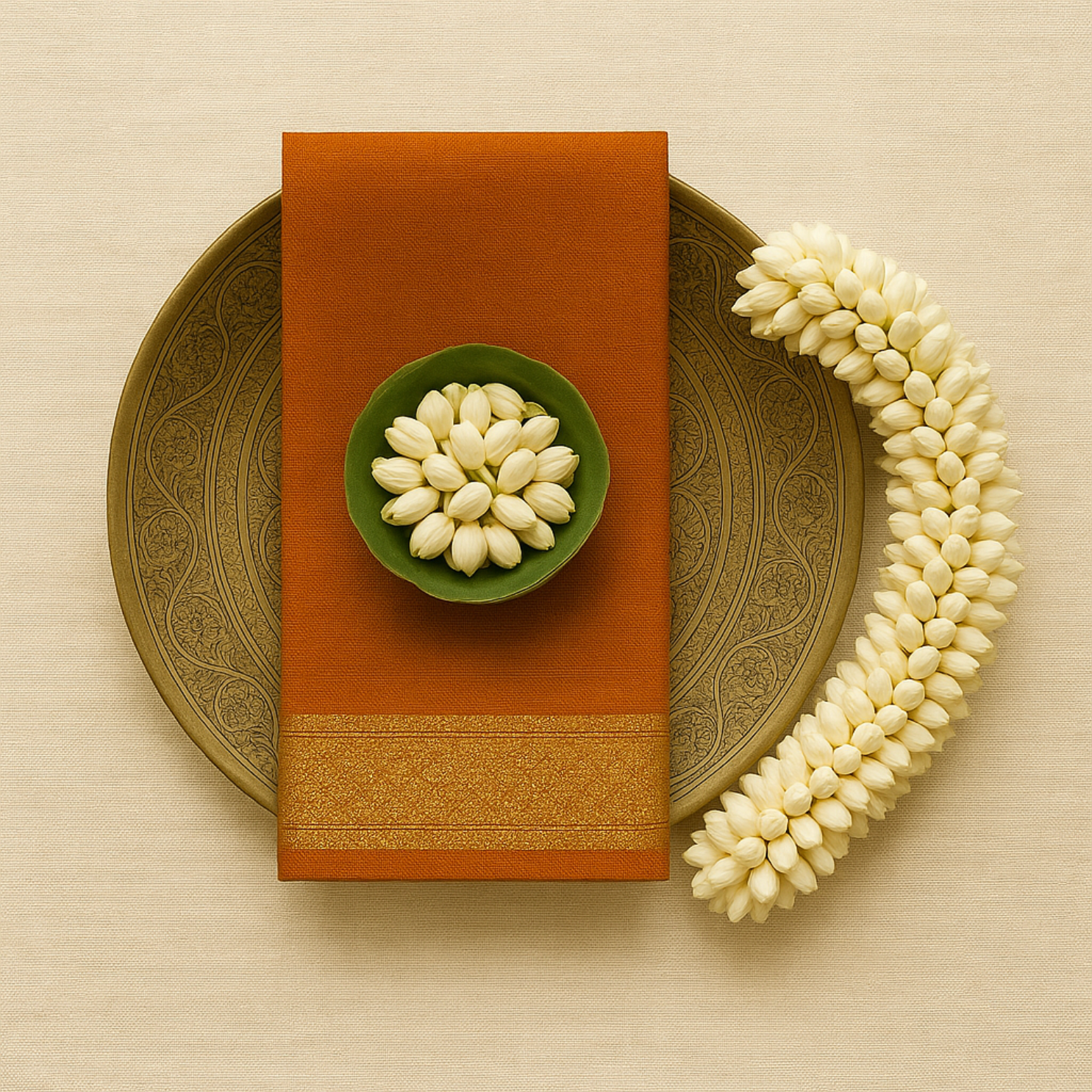 Rust Orange Table Napkin with Nizam Border | Bloc à Main