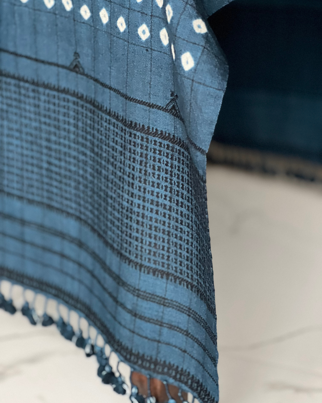 Matsya Kala Cotton & Wool Bandhani & Bhujodi Weave Stole - HOAN