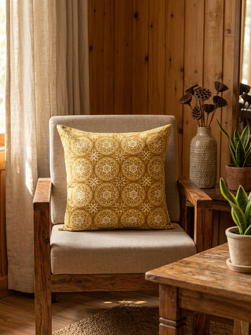 Surya Hand Block Cotton Cushion Cover - 20X20 inch - House of Amayra