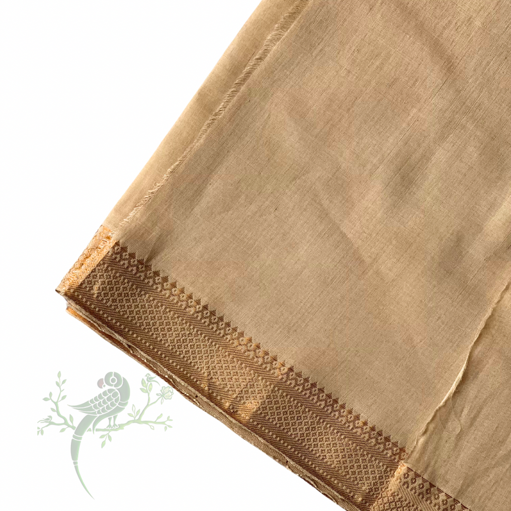 Ecru Wheat Mangalgiri Fabric with Gold Nizam Border - Price per meter