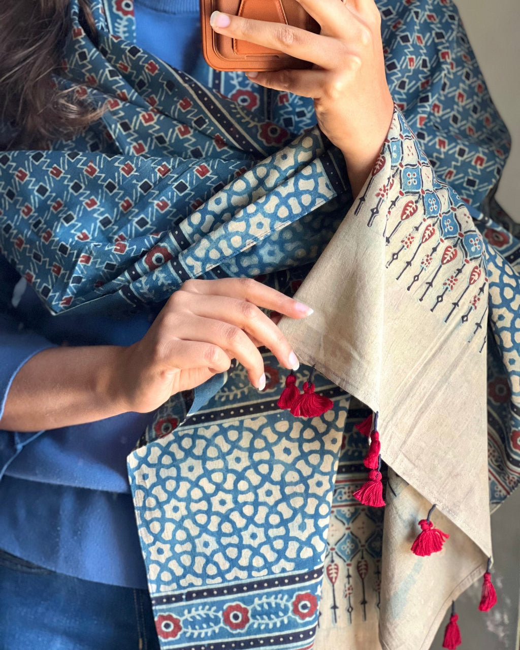 Jupiter - Naturally Dyed Ajrakh Cotton Stole - House of Amayra