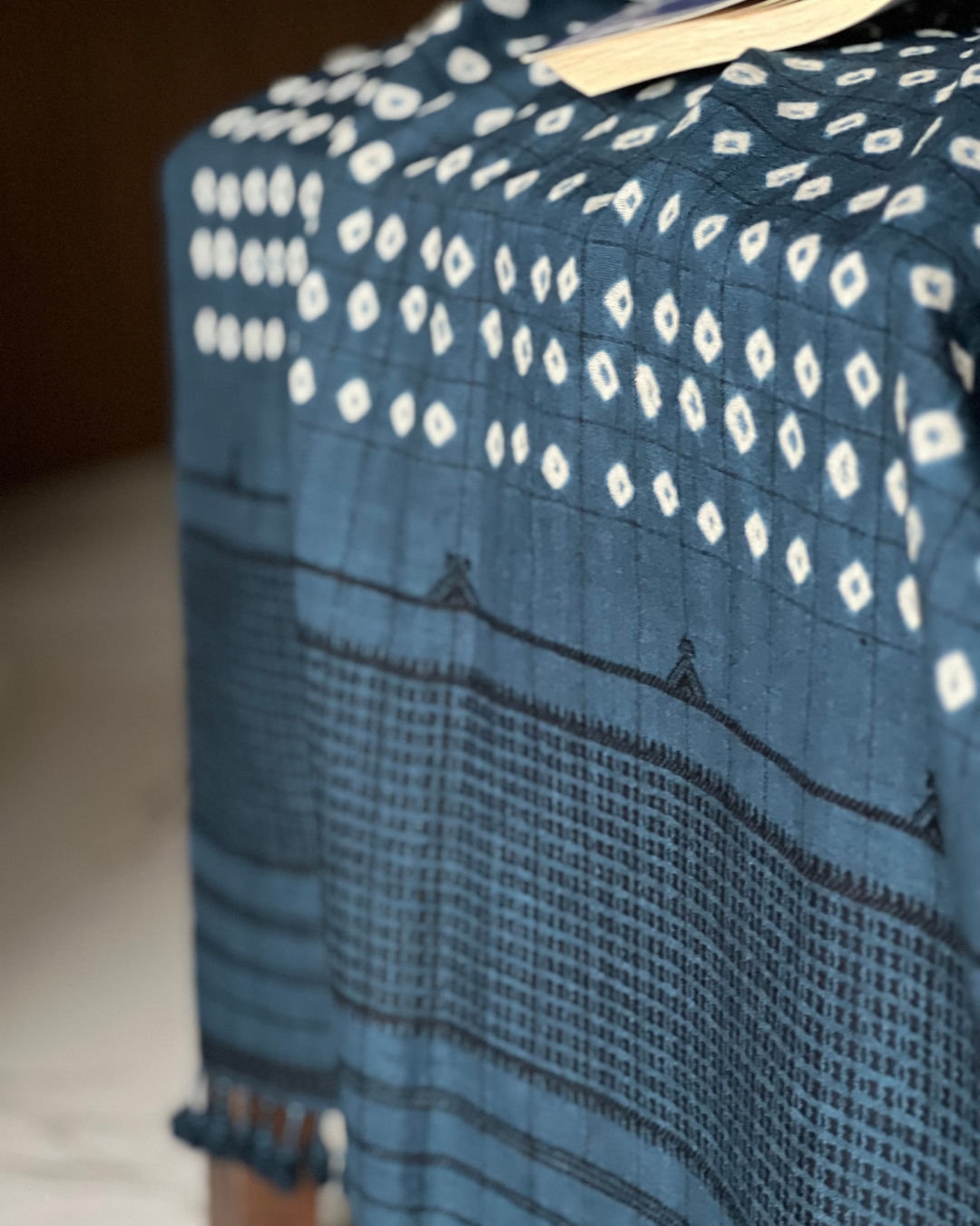 Matsya Kala Cotton & Wool Bandhani & Bhujodi Weave Stole - HOAN
