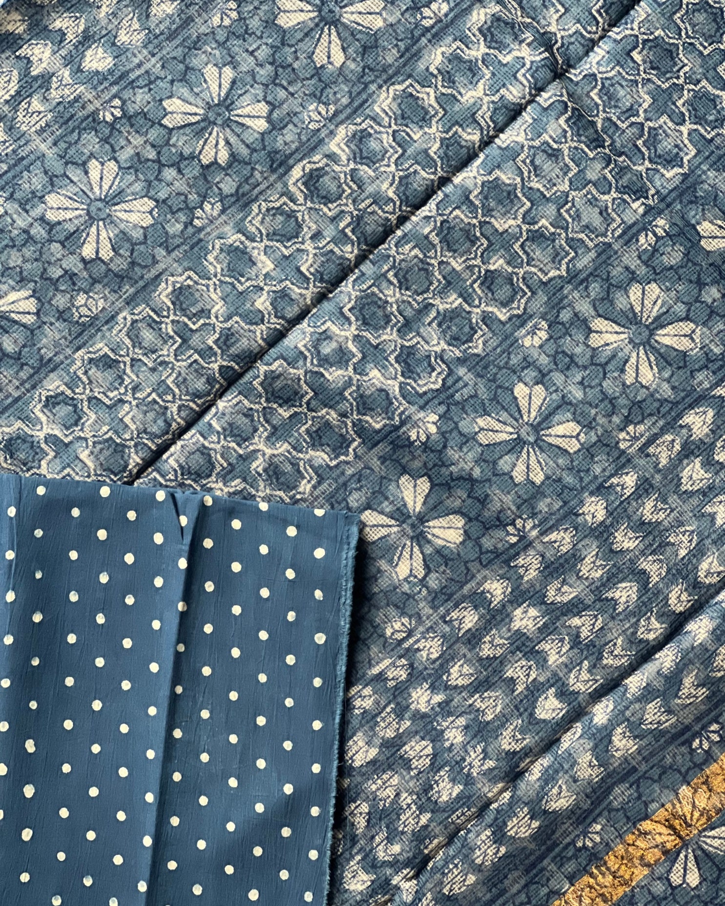 Indigo Jali Ajrakh Kota Saree - Naturally Dyed - House of Amayra