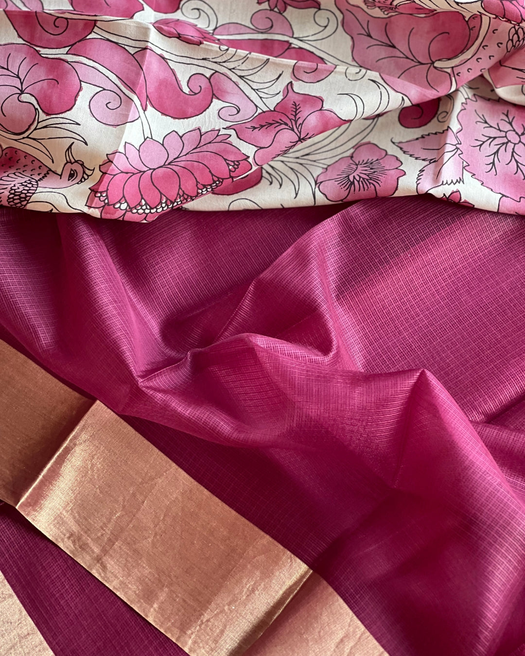 Hans Kota Cotton Silk with Kalamakari Silk Blouse - Summer Saree - House of Amayra