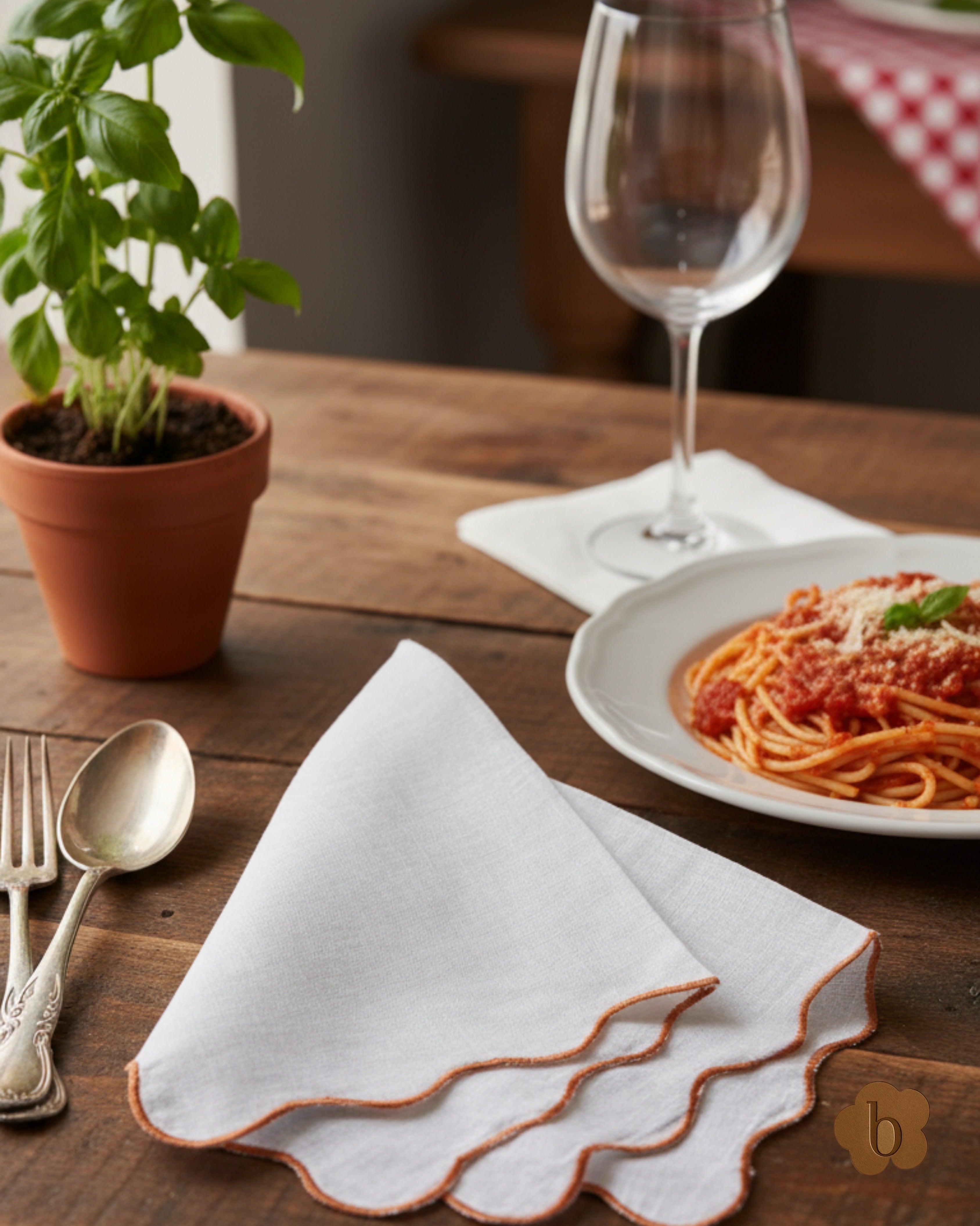 Orange Candy Hand Scalloped 100% Linen Table Napkin | Bloc à Main