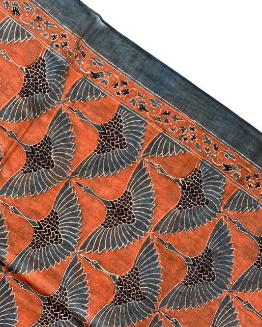 The Red Crane Naturally Dyed Ajrakh Cotton Mul Stole