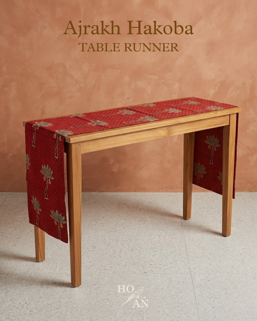 The Date Palm Tree Ajrakh Hakoba Table Runner - HOAN