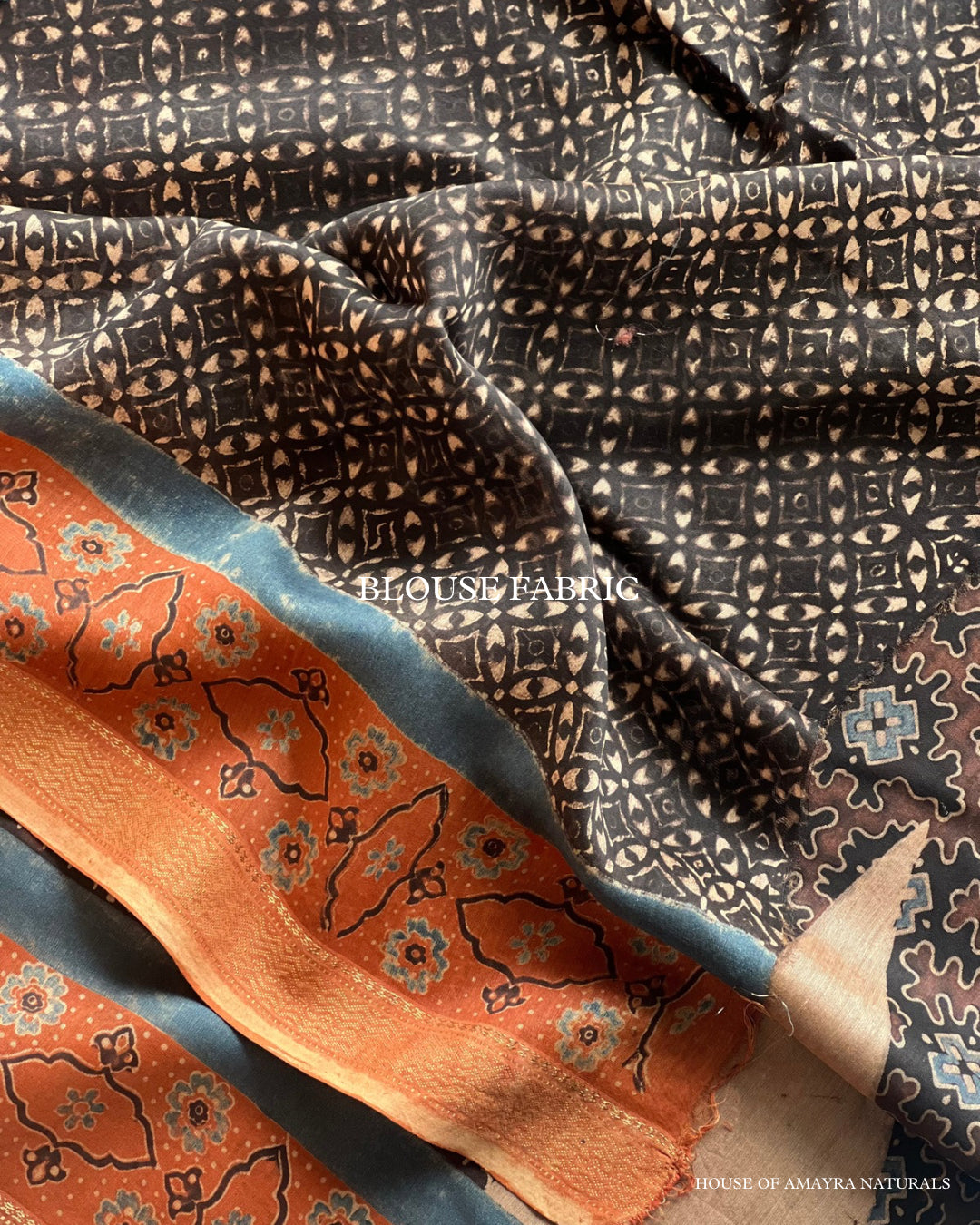 Laila Madder & Indigo Naturally Dyed Ajrakh Chanderi Saree - HOAN
