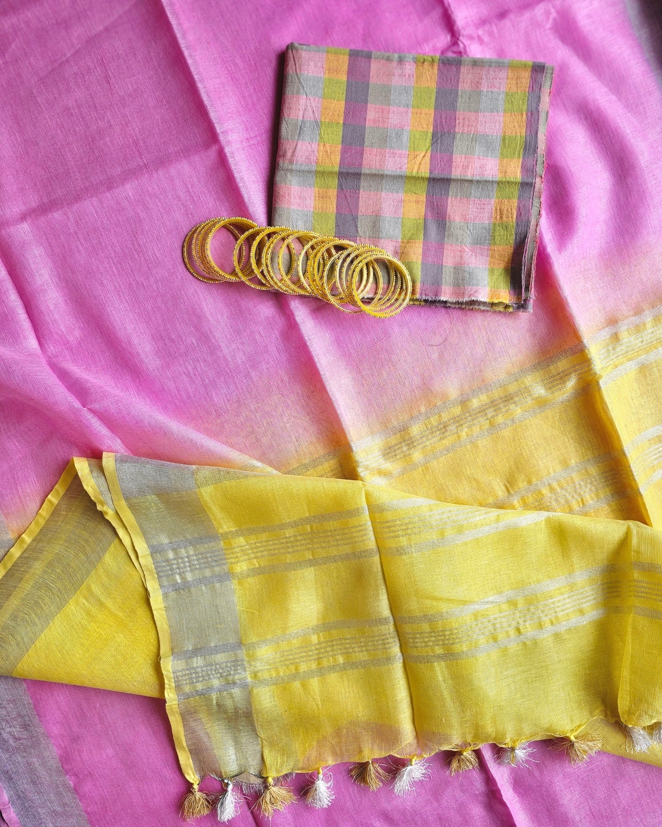 Gulabo Ombre Linen Saree with Handspun Cotton Blouse - House of Amayra