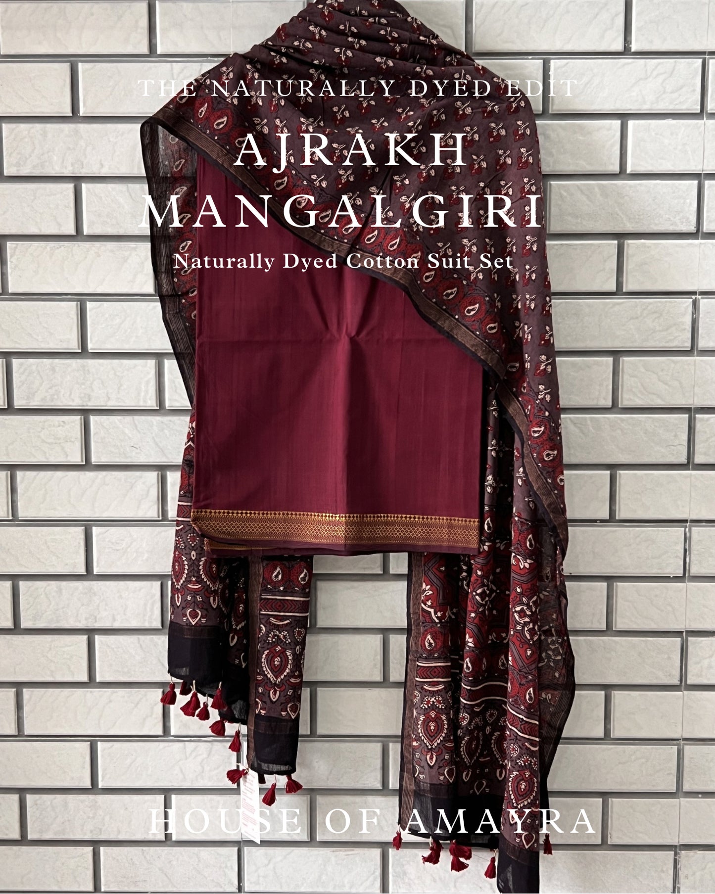 Leela Naturally Dyed Ajrakh Mangalgiri Cotton Suit - HOAN