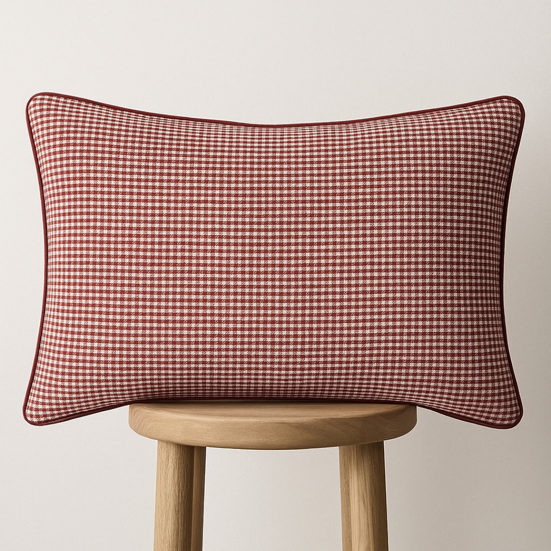 Aruna Microchecks Organic Cotton Cushion Cover – Handwoven12x18 Lumbar by Bloc à Main