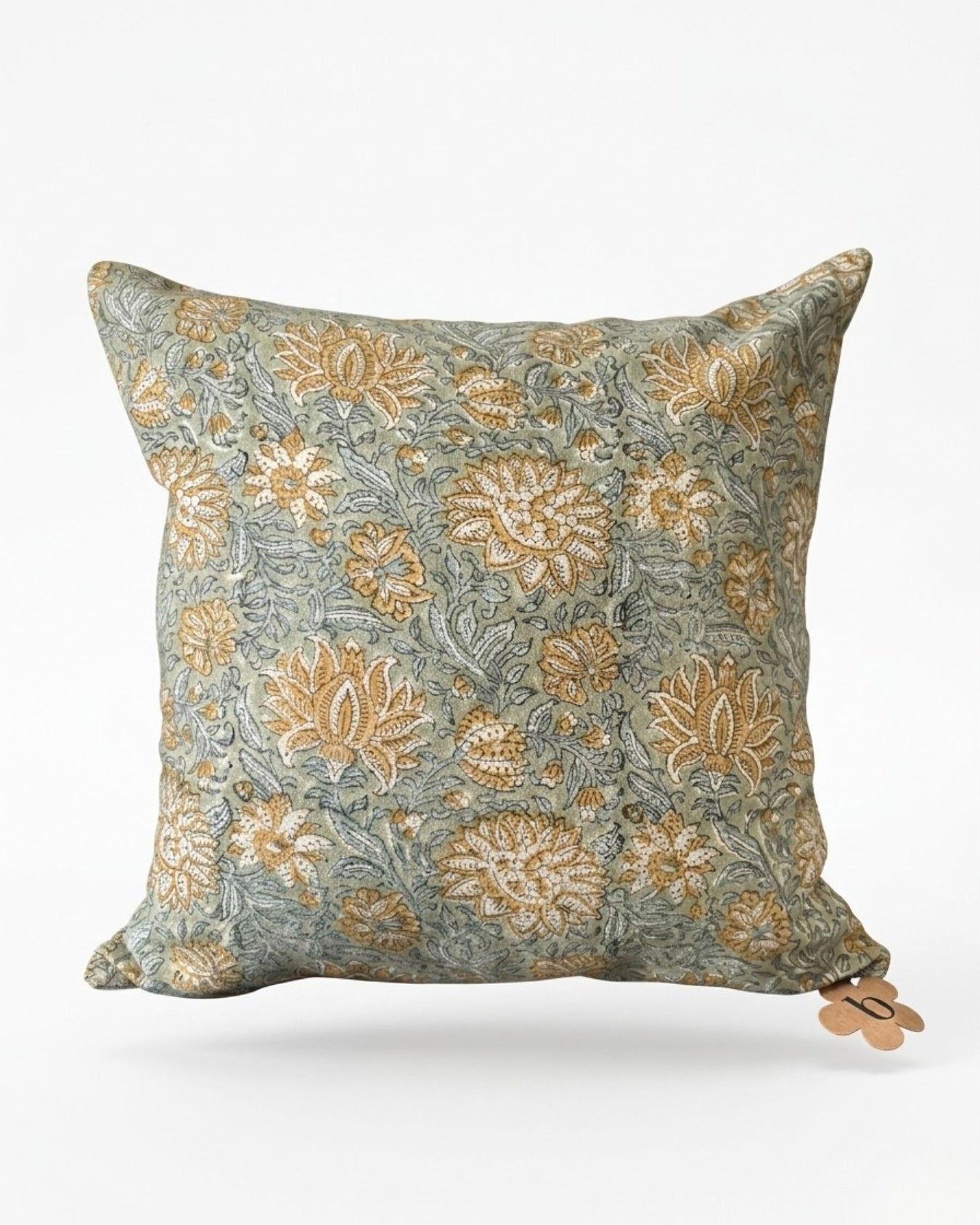 Imperial Flower Hand Block Cotton Slub Cushion Cover - 18X18 inch - House of Amayra