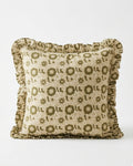 Olive Symphony Hand Block Cotton Frill Cushion Cover - 20 X 20 inch - House of Amayra