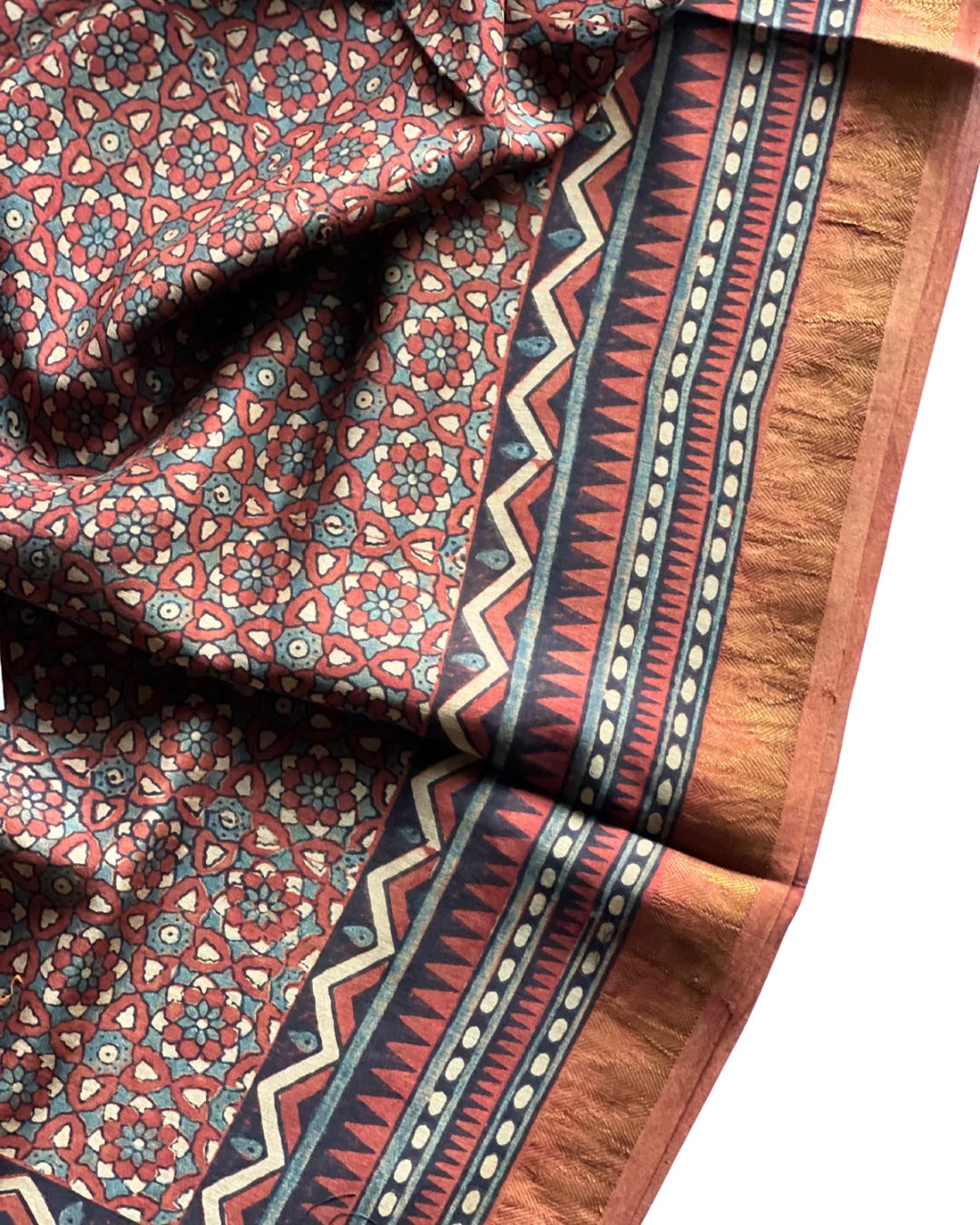 Ria Naturally Dyed Ajrakh Chanderi Dupatta - HOAN
