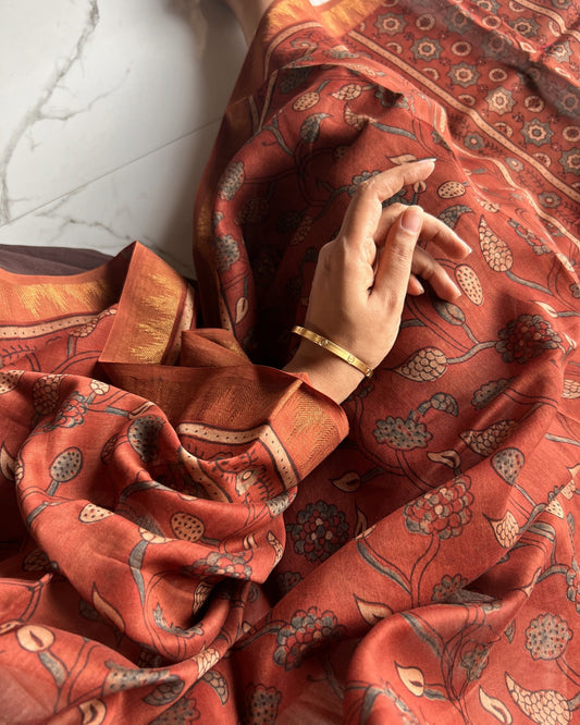 Kalam Naturally Dyed Ajrakh Chanderi Dupatta - HOAN