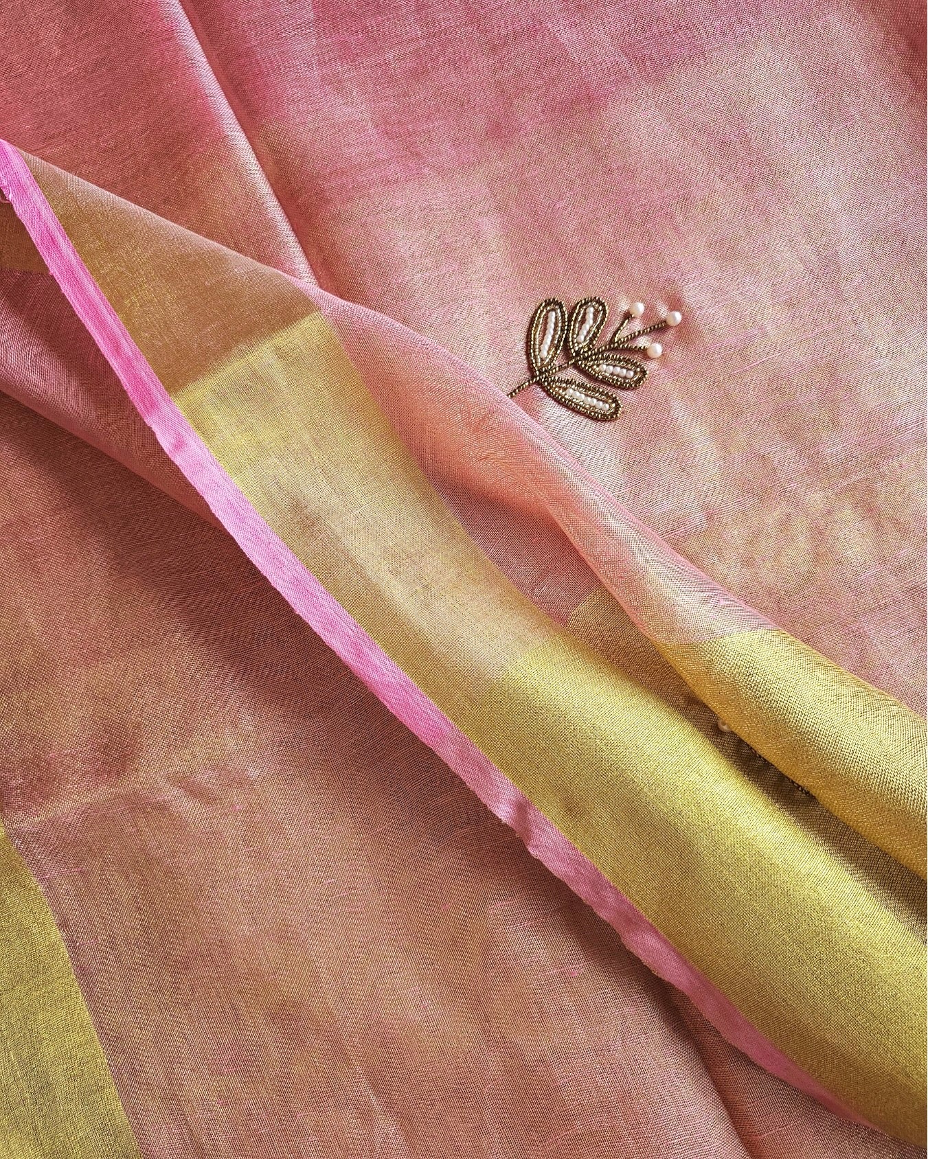 Silsila Linen Saree - Embroidered  - House of Amayra