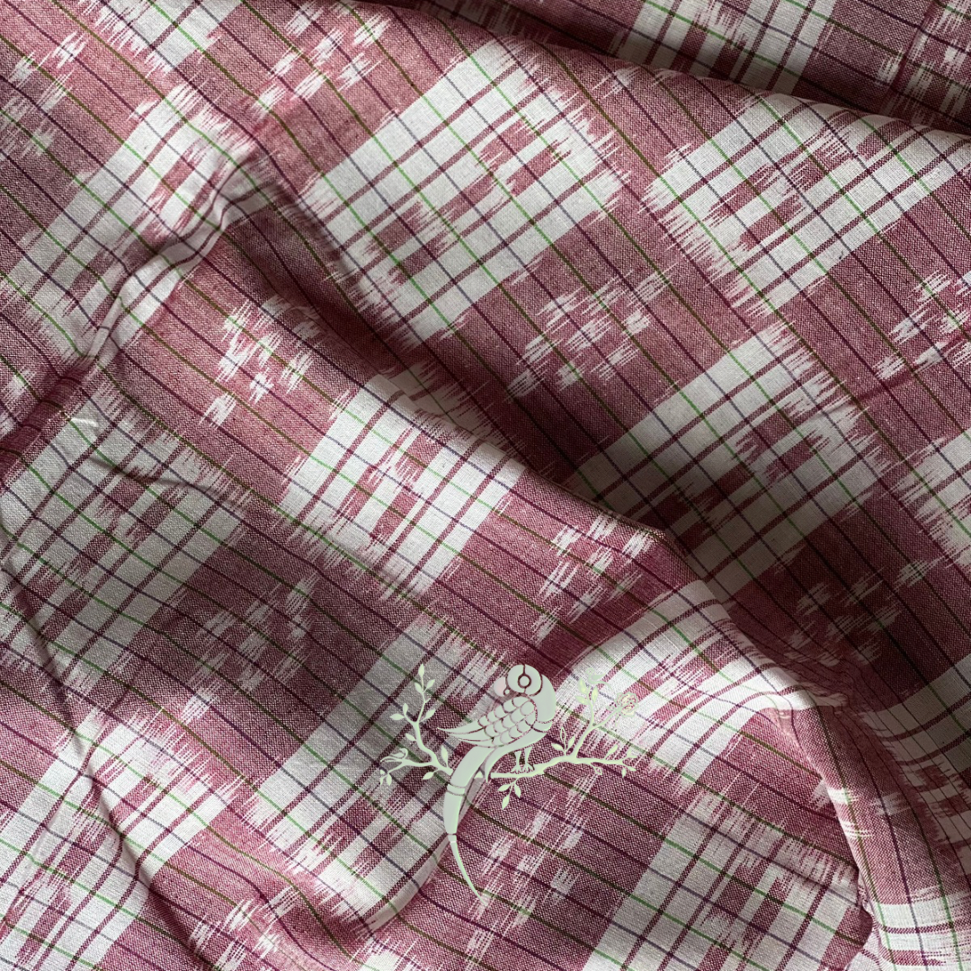 Sitala-Old Rose Pink Sambalpuri Ikat Fabric - Bloc a Main India