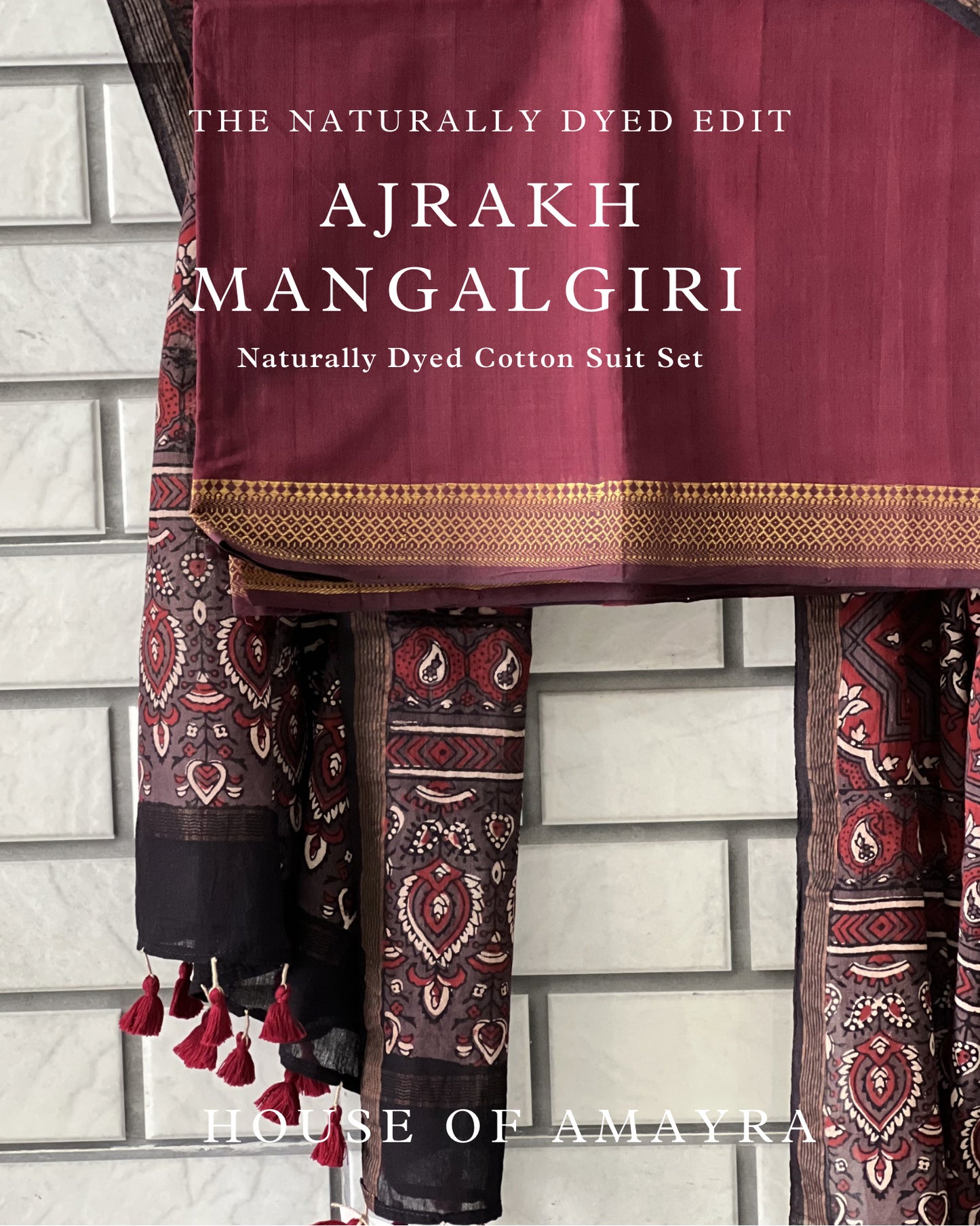 Leela Naturally Dyed Ajrakh Mangalgiri Cotton Suit - HOAN
