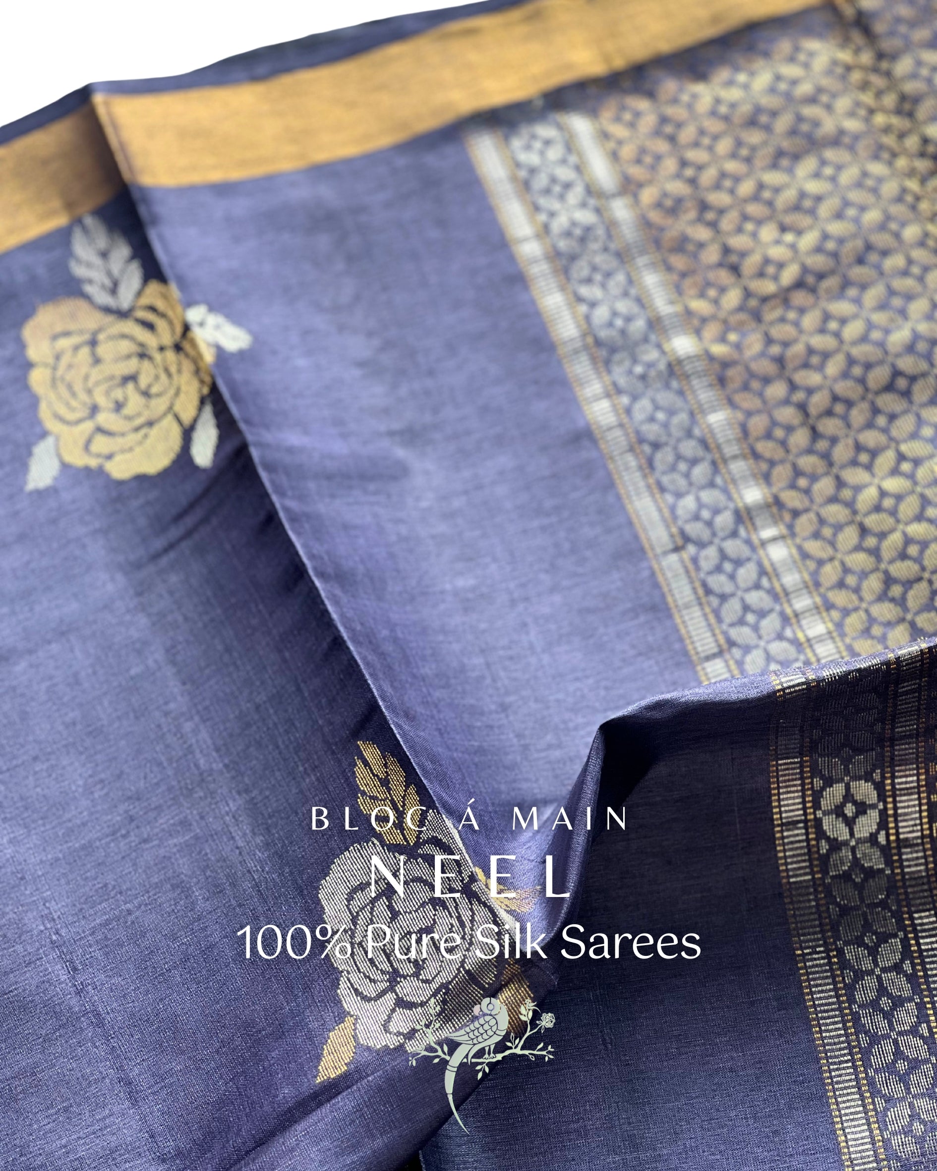 Neel 100% Pure Kosa Silk Weave Saree - SILK MARK CERTIFIED - Asvi Atelier