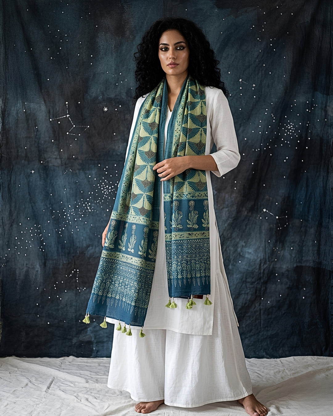 The Indigo Crane Naturally Dyed Ajrakh Cotton Mul Stole