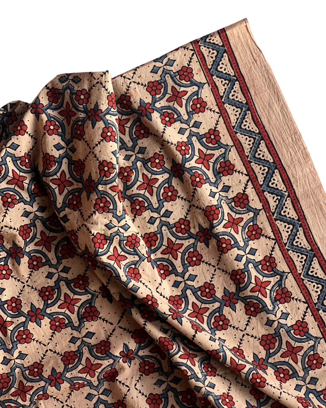 Rosa Ecru Naturally Dyed Ajrakh Dupatta - HOAN