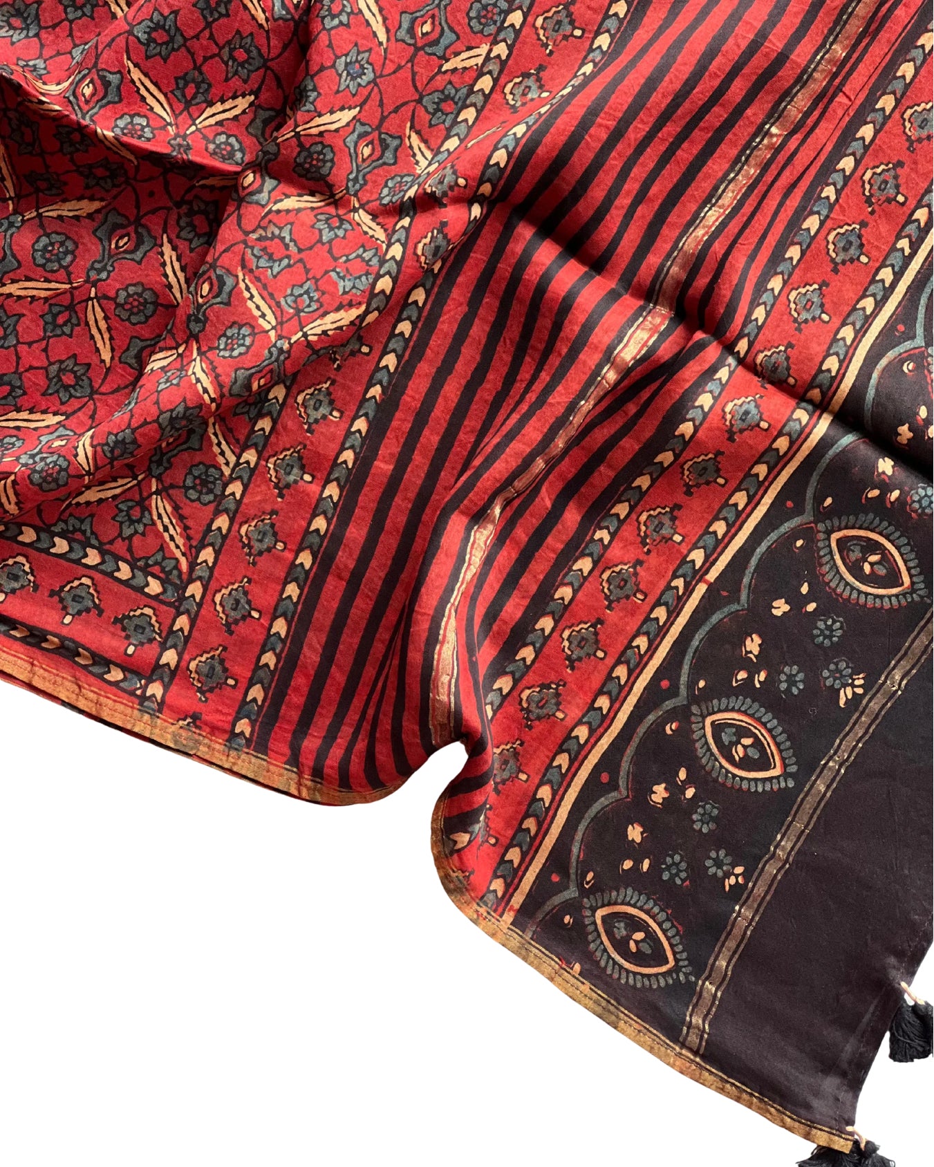 Laal Ishq Chanderi Ajrakh Stole - House of Amayra Naturals