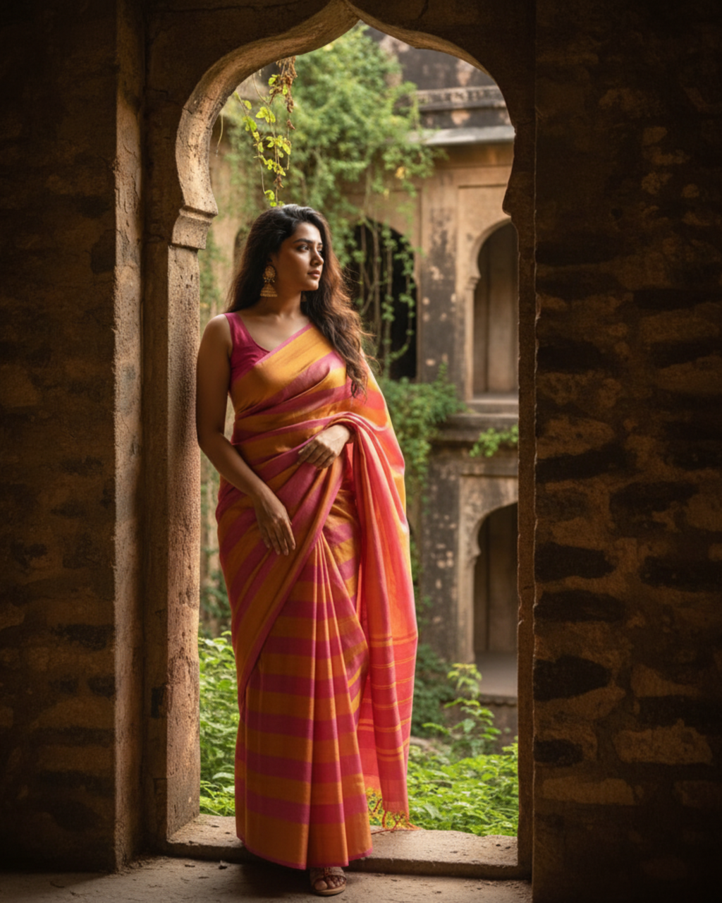 Kanak Gulab Tissue Zari Chanderi Silk Saree by Asvi Atelier