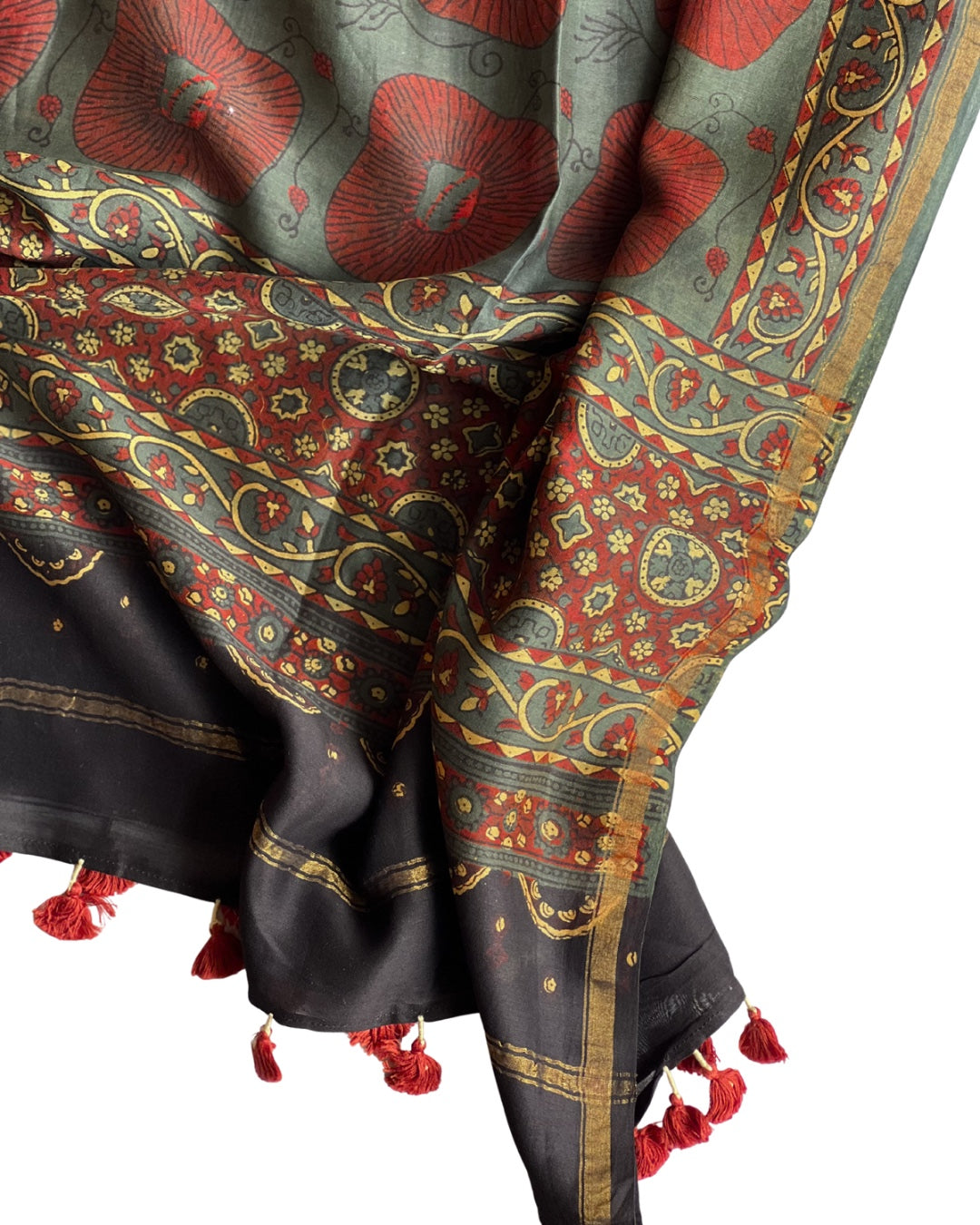 Taalaab Naturally Dyed Ajrakh Chanderi Dupatta - HOAN