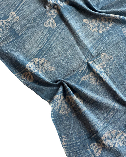Indigo Fishy Blue Naturally Dyed Batik Kala Cotton Stole - HOAN