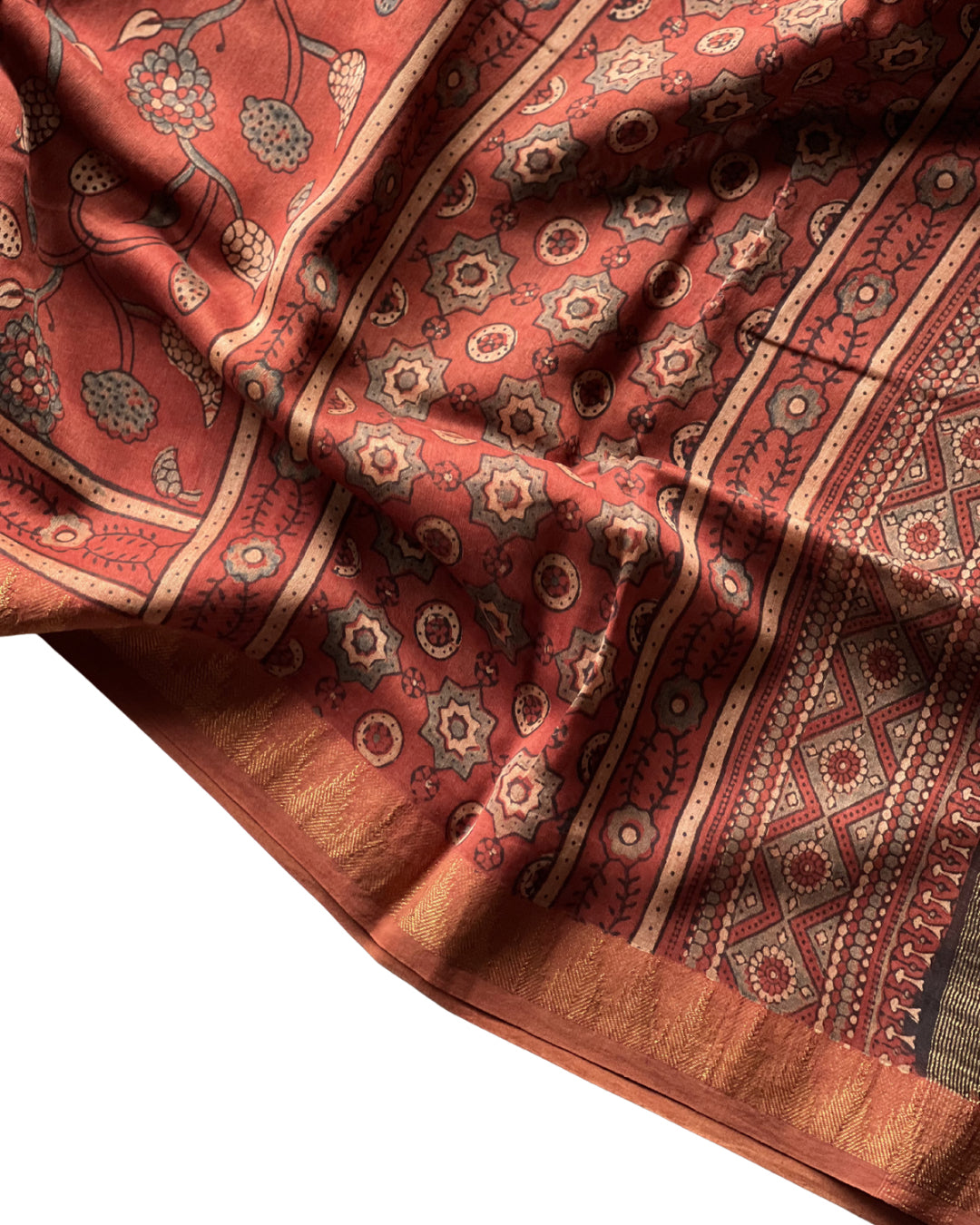 Kalam Naturally Dyed Ajrakh Chanderi Dupatta - HOAN