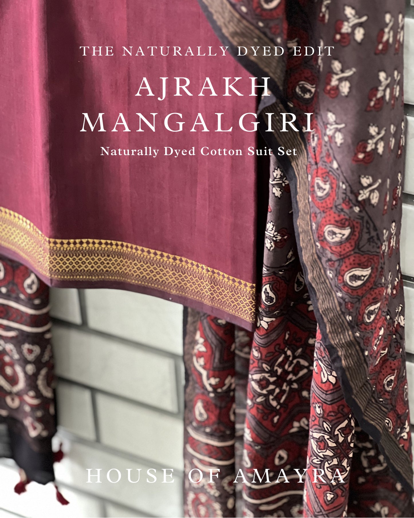 Leela Naturally Dyed Ajrakh Mangalgiri Cotton Suit - HOAN