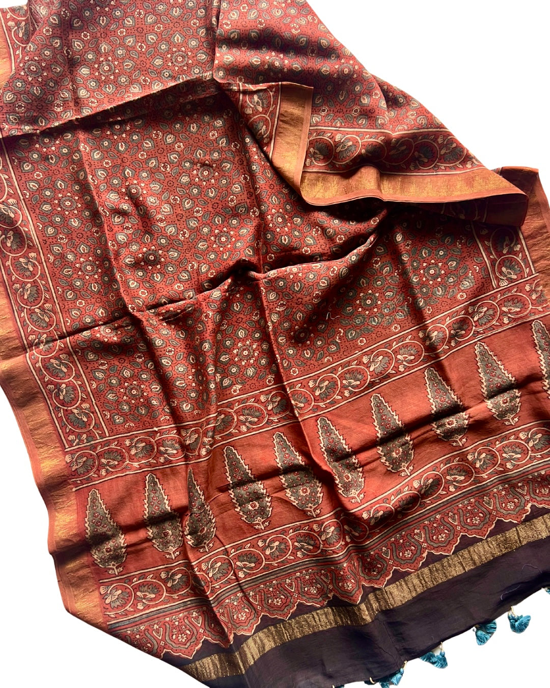 Alizeh Naturally Dyed Ajrakh Chanderi Dupatta - HOAN