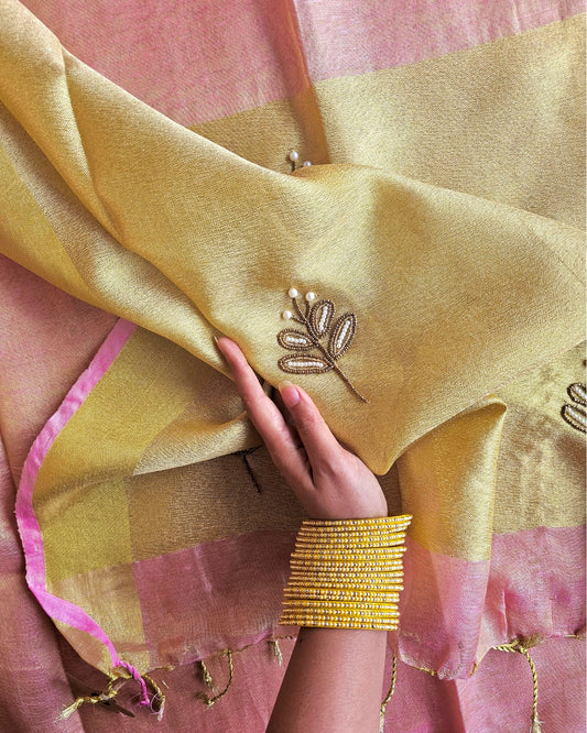 Silsila Linen Saree - Embroidered  - House of Amayra