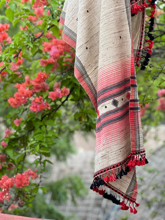 PHAGUN Kala Cotton–Tussar Silk Stole | Bhujodi Weave

- House of Amayra Naturals