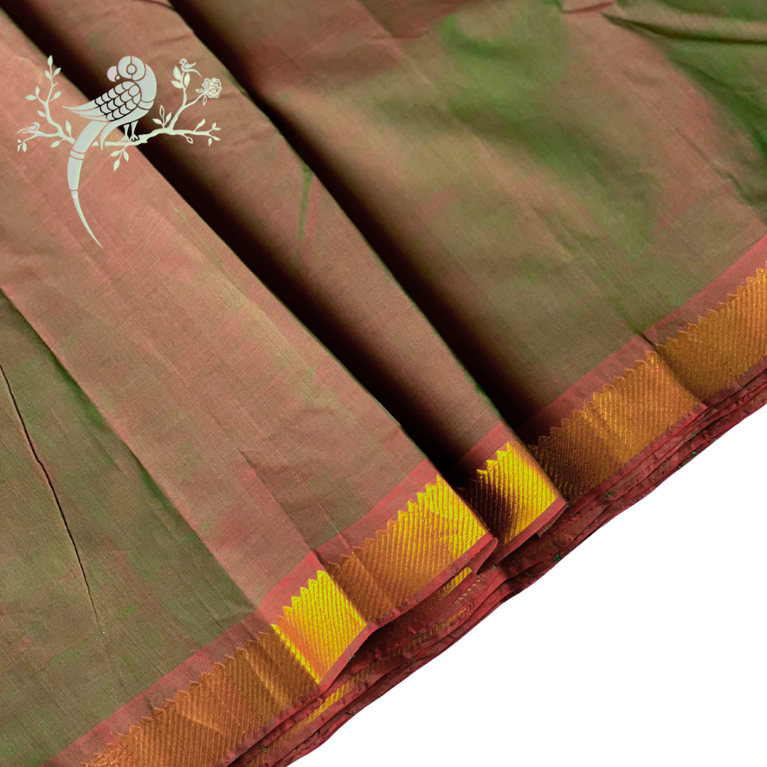 Apple Sage Jewel Mangalgiri Cotton Fabric with Gold Nizam Border by  Asvi Atelier