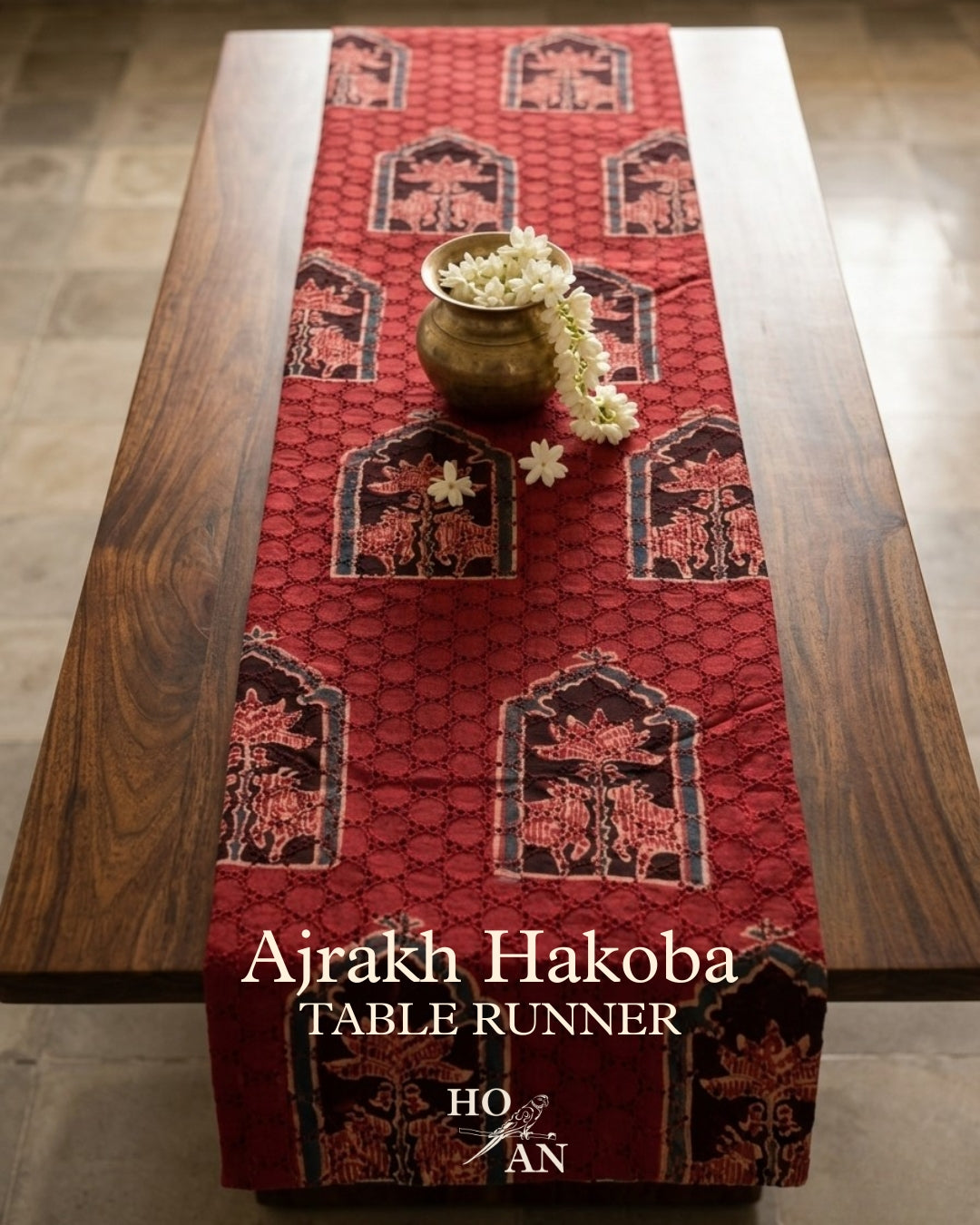 The Brinda Ajrakh Hakoba Table Runner - HOAN
