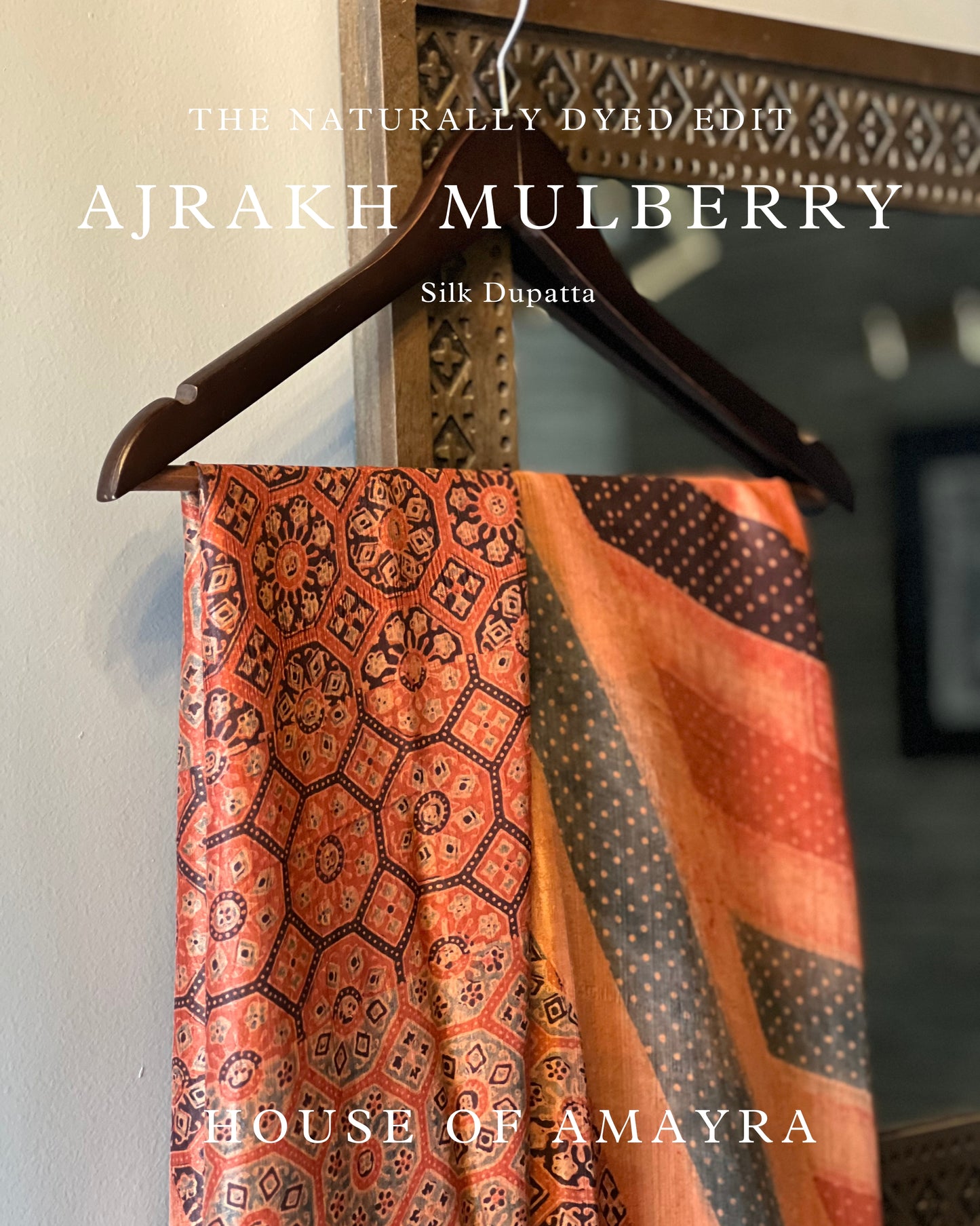 Prema Mulberry Silk Ajrakh Stole/Dupatta Naturally Dyed - HOAN