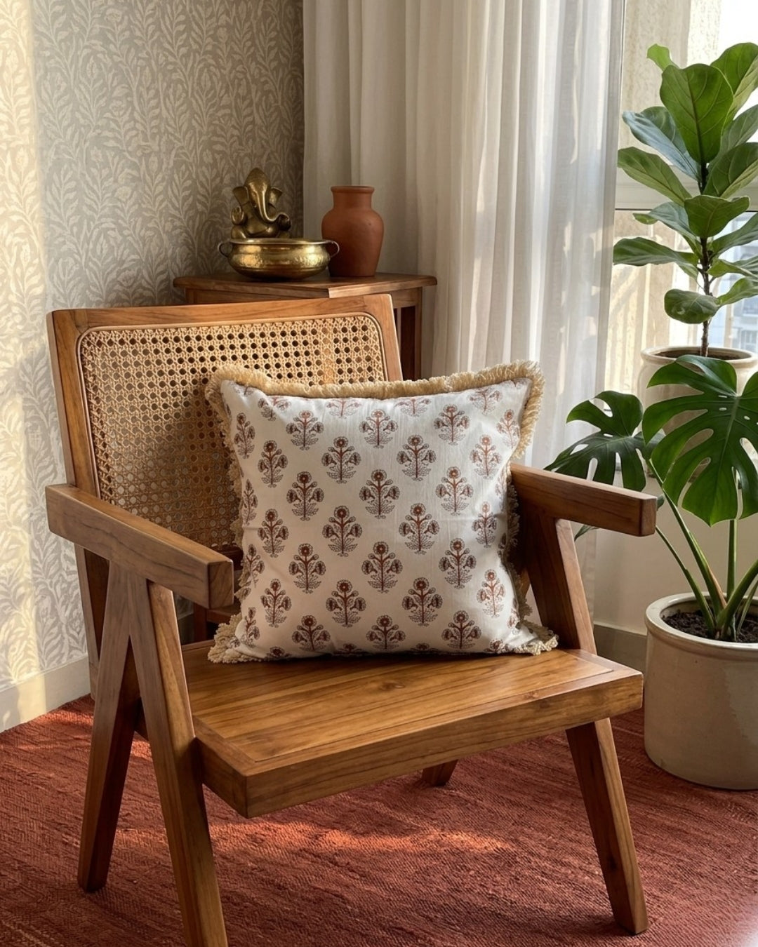 Tri Amer Flower Cotton Frill Cushion Cover - 18X18 inch - House of Amayra
