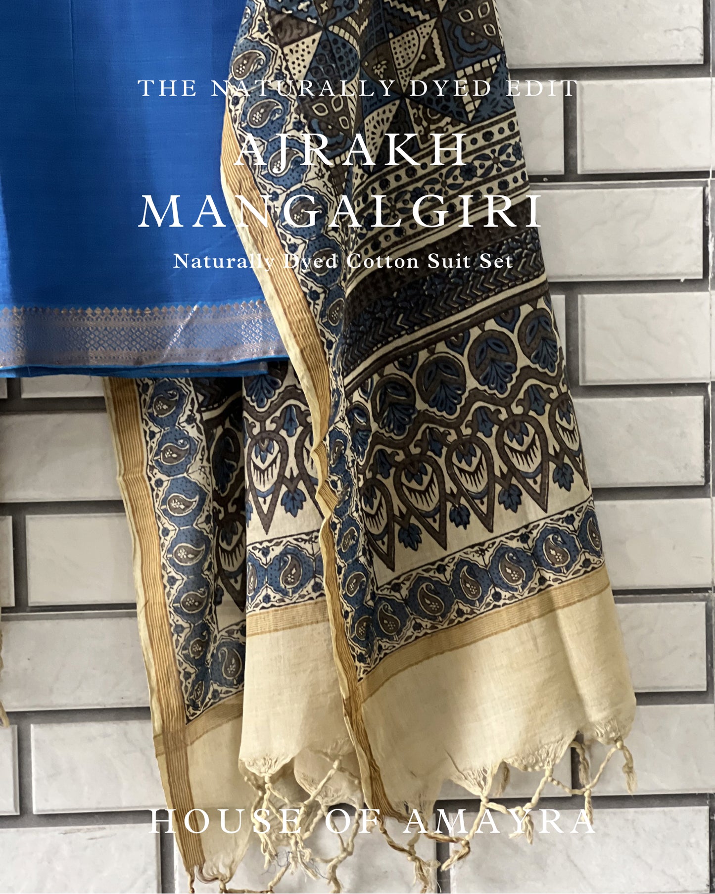 Neel Naturally Dyed Ajrakh Mangalgiri Cotton Suit Set - HOAN