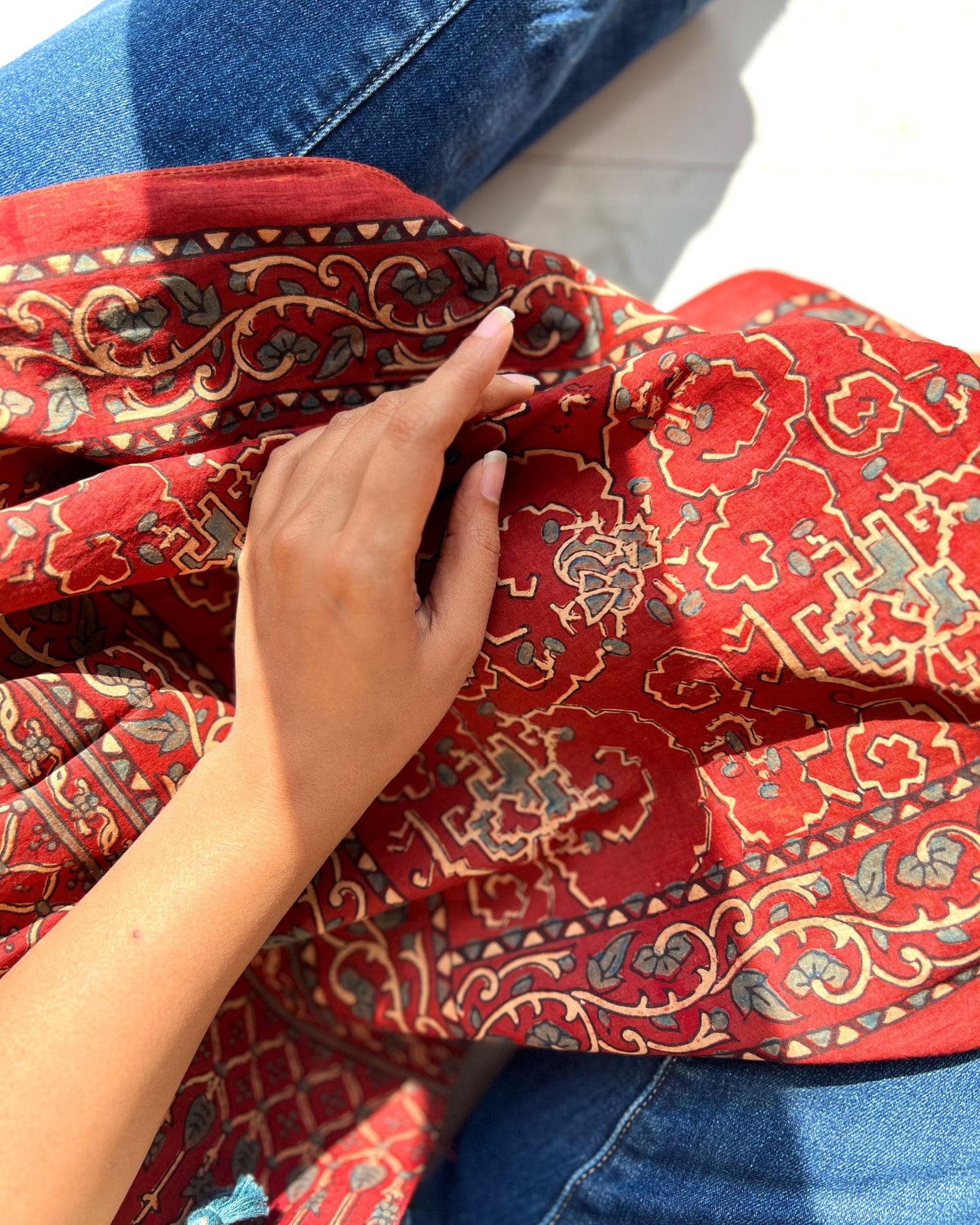 The Cosmic Wanderer  - Naturally Dyed Ajrakh Cotton Stole - House of Amayra