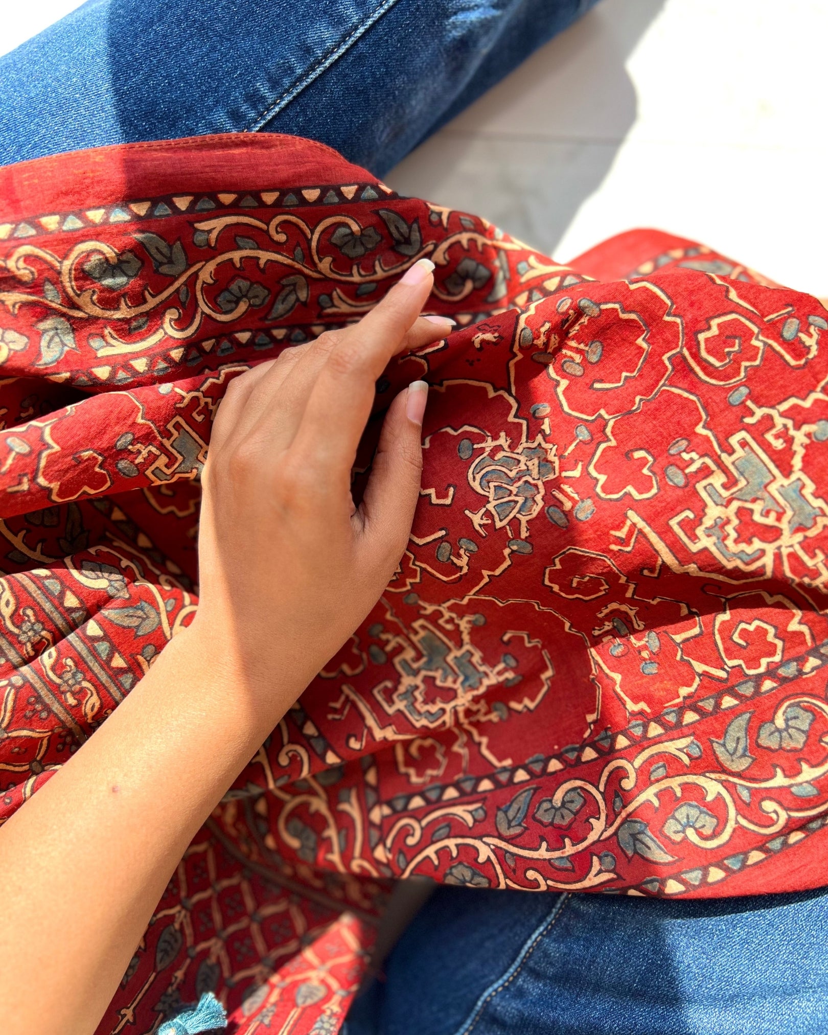The Cosmic Wanderer  - Naturally Dyed Ajrakh Cotton Stole - House of Amayra