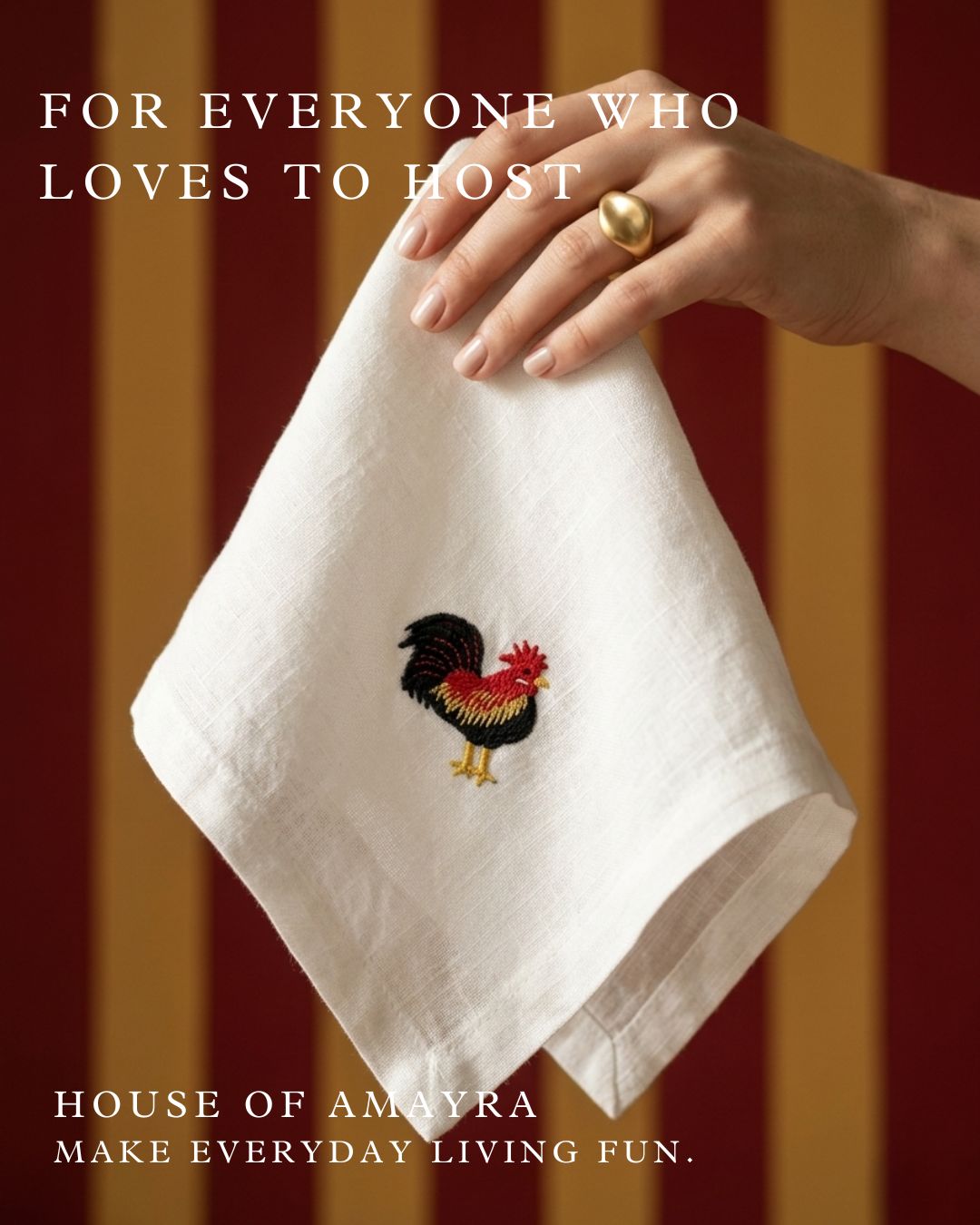 The Rooster 100% Linen Embroidered Table Napkin - HOAN
