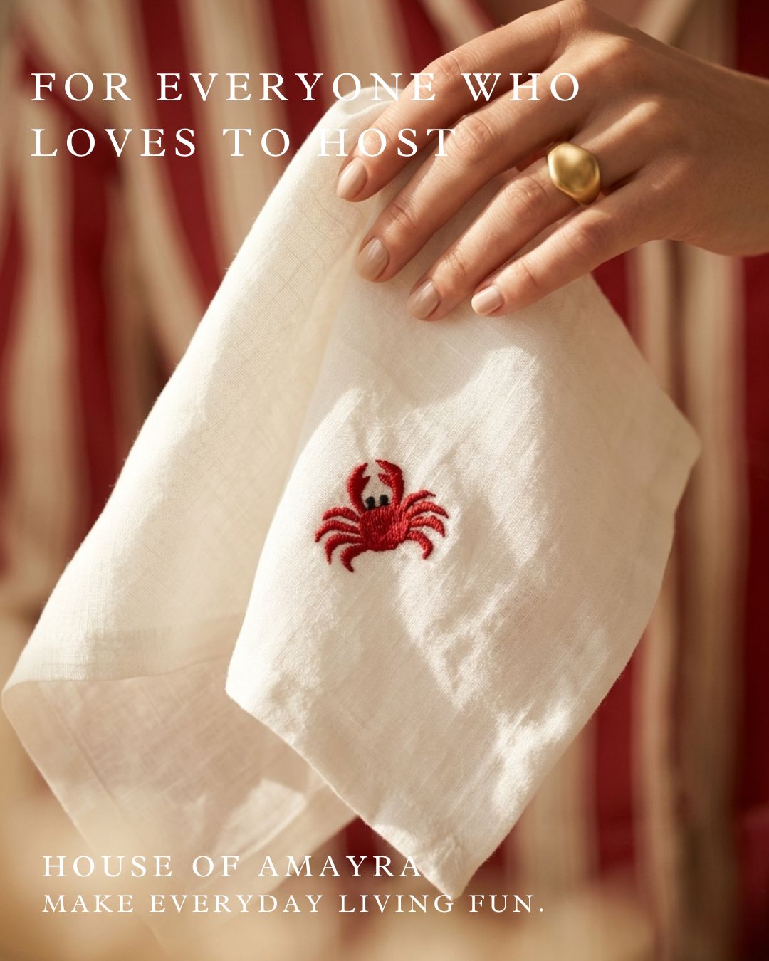 Sassy Crab 100% Linen Embroidered Table Napkin - HOAN