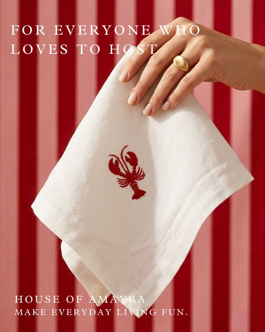 Lobster Love 100% Linen Embroidered Table Napkin - HOAN