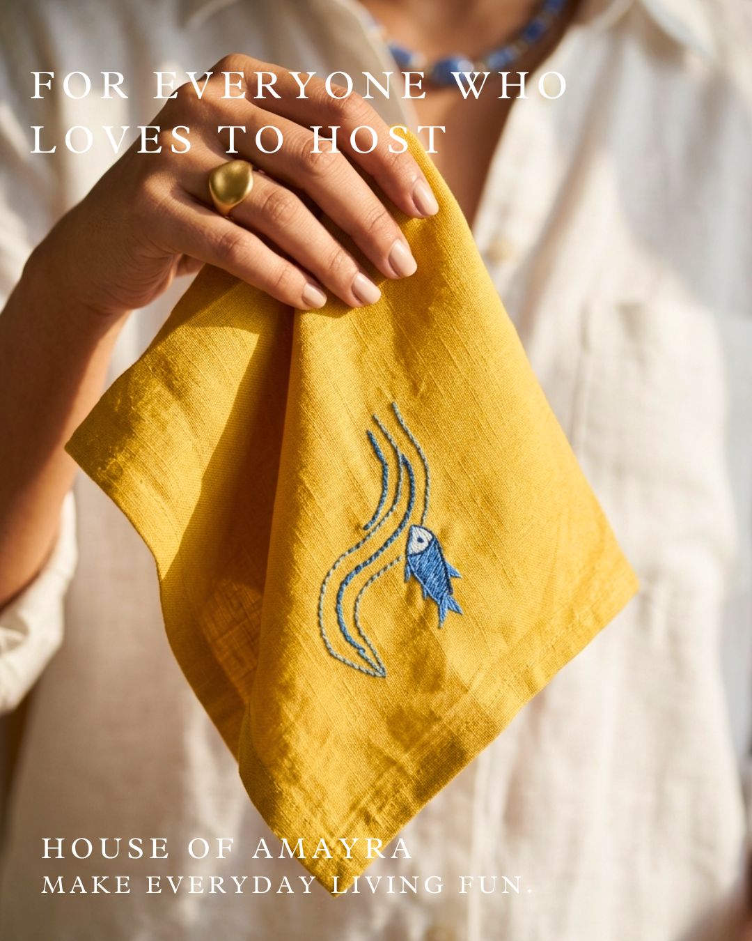 Yellow Modso 100% Linen Embroidered Table Napkin - HOAN