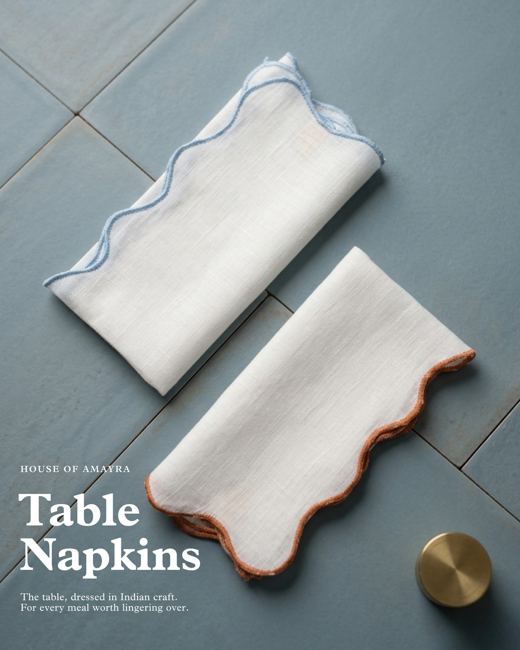 Cornflower Blue Hand Scalloped 100% Linen Table Napkin | HOUSE OF AMAYRA