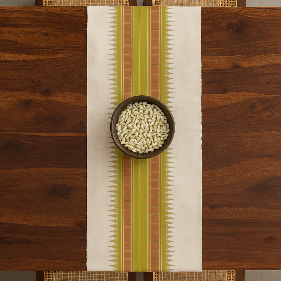 Santhōśam Border Handwoven Table Runner for 6-Seater Dining Table - HOAN