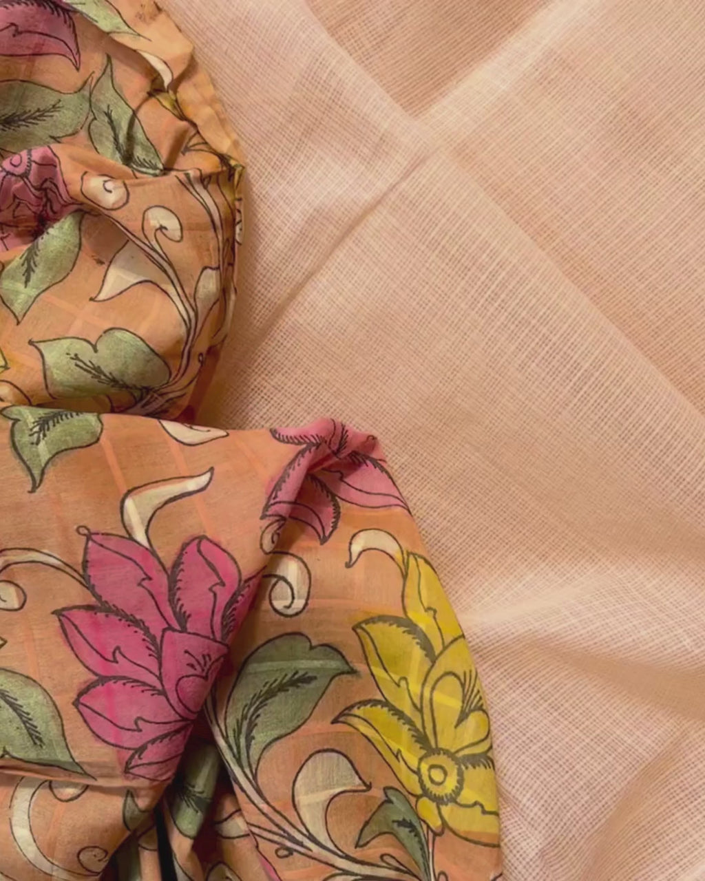 Gayatri Kota Cotton with Pen Kalamkari Silk Blouse - Summer Saree - House of Amayra