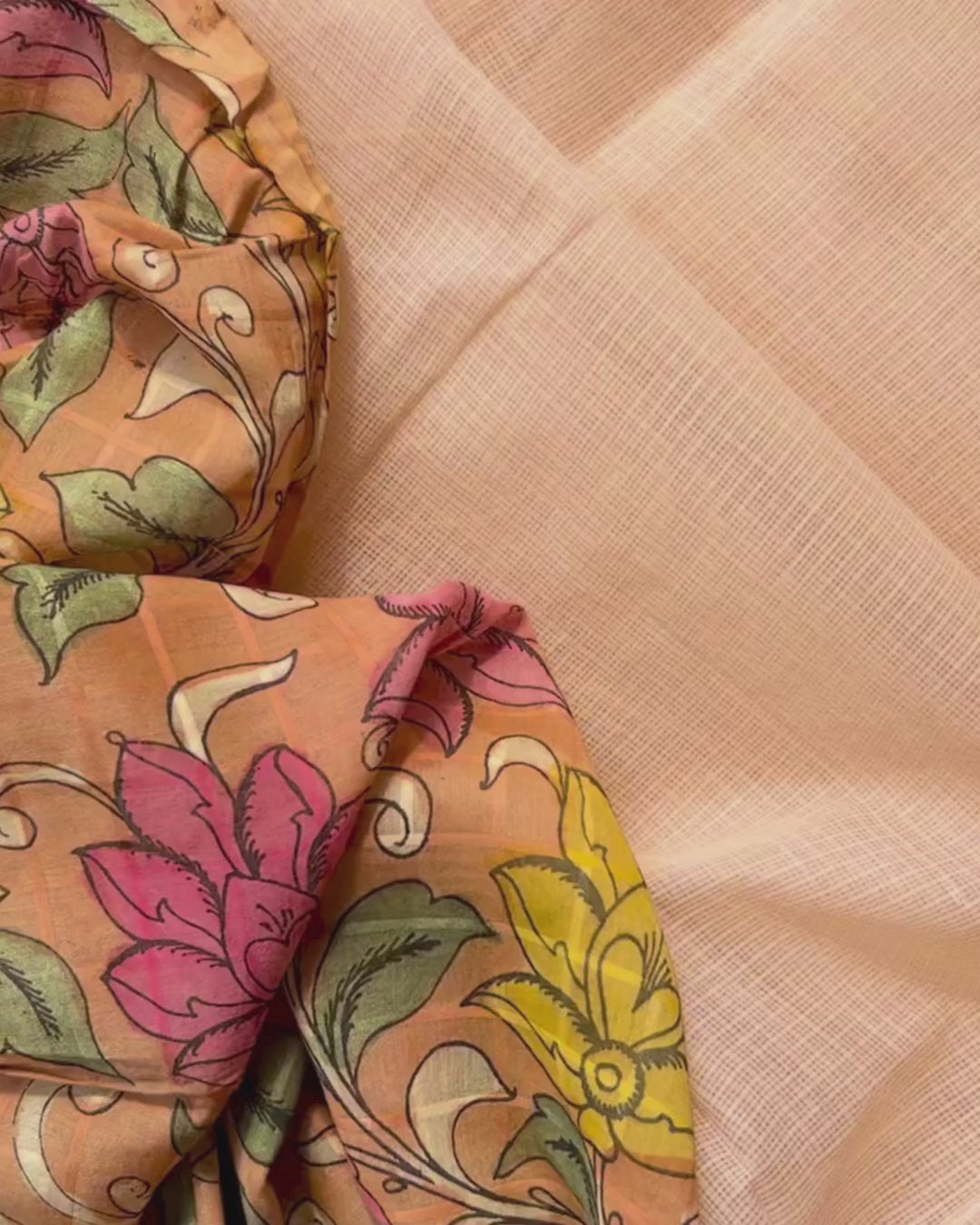 Gayatri Kota Cotton with Pen Kalamkari Silk Blouse - Summer Saree - House of Amayra