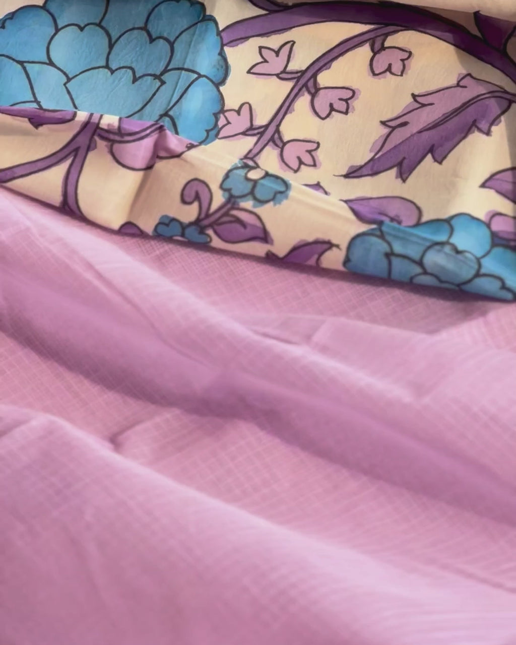 Lavender Bloom Kota Cotton with Pen Kalamkari Silk Blouse - Summer Saree - House of Amayra